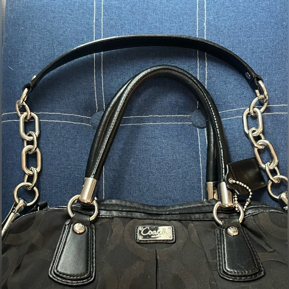 Coach Shoulder / Satchel Bag with handles Black Canvas Leather  - Modern C Logo - Picture 4 of 15